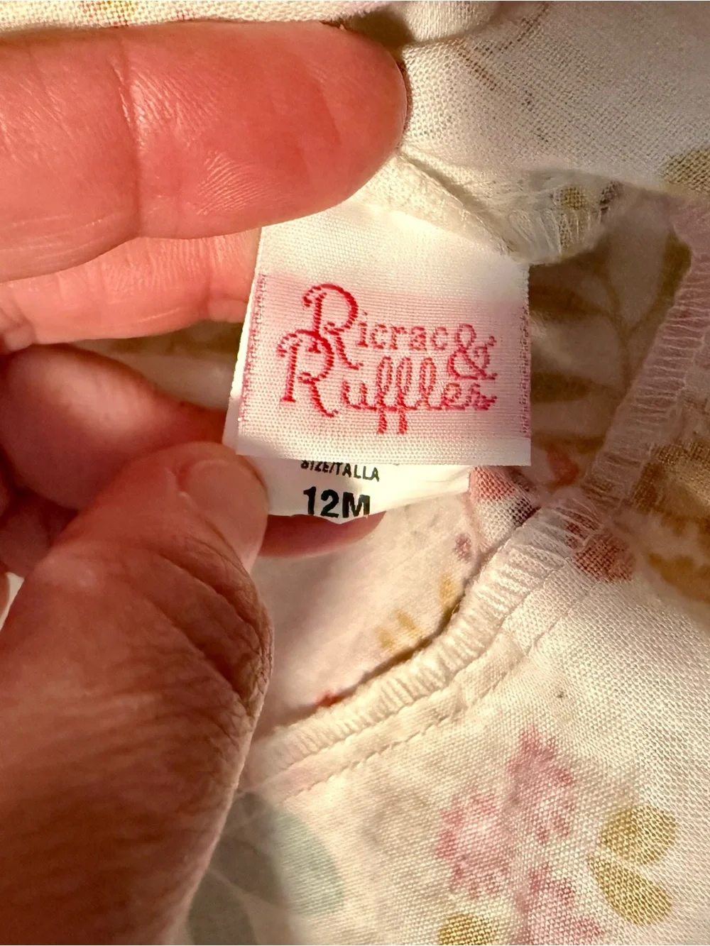 Ricrac & Ruffles Girls' Cream Floral Sundress with Pink Accents 12M